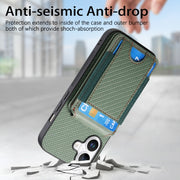 For iPhone 16 Plus Carbon Fiber Vertical Flip Wallet Stand Phone Case(Green)