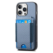 For iPhone 16 Pro Carbon Fiber Vertical Flip Wallet Stand Phone Case(Blue)