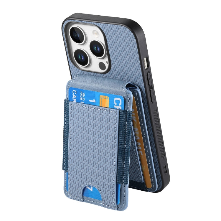 For iPhone 16 Pro Carbon Fiber Vertical Flip Wallet Stand Phone Case(Blue)