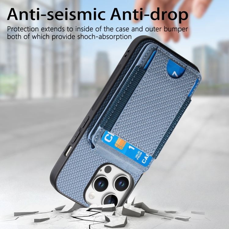 For iPhone 16 Pro Carbon Fiber Vertical Flip Wallet Stand Phone Case(Blue)