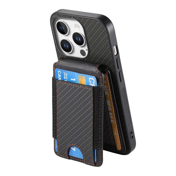For iPhone 16 Pro Carbon Fiber Vertical Flip Wallet Stand Phone Case(Black)