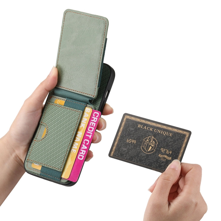 For iPhone 16 Pro Carbon Fiber Vertical Flip Wallet Stand Phone Case(Green)