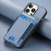 For iPhone 16 Pro Max Carbon Fiber Vertical Flip Wallet Stand Phone Case(Blue)