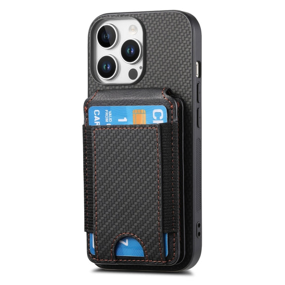 For iPhone 16 Pro Max Carbon Fiber Vertical Flip Wallet Stand Phone Case(Black)