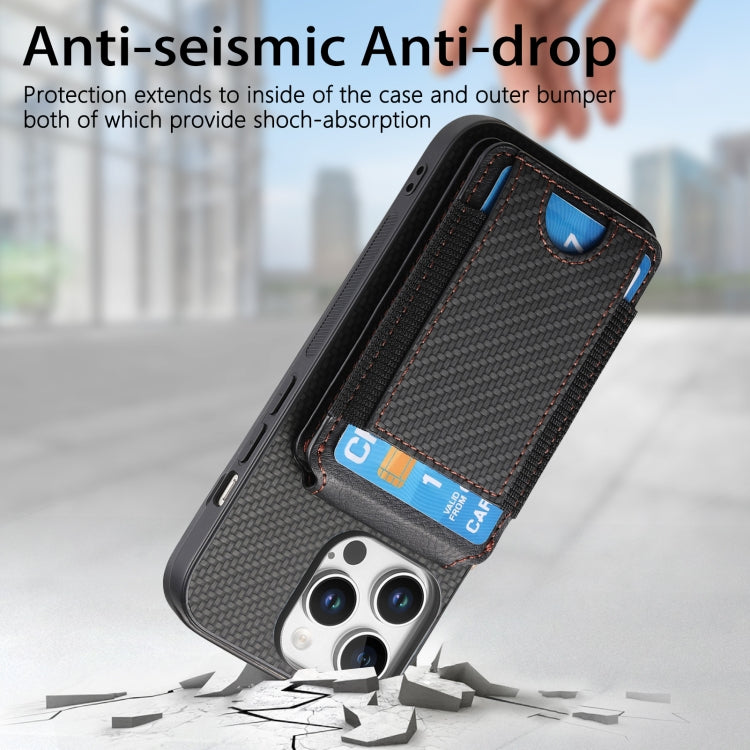 For iPhone 16 Pro Max Carbon Fiber Vertical Flip Wallet Stand Phone Case(Black)