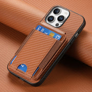 For iPhone 16 Pro Max Carbon Fiber Vertical Flip Wallet Stand Phone Case(Brown)
