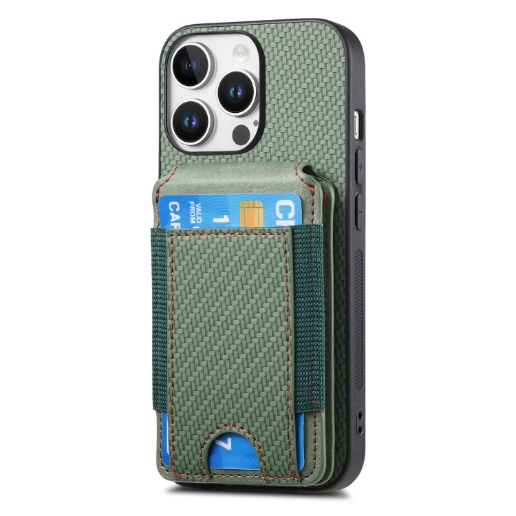 For iPhone 16 Pro Max Carbon Fiber Vertical Flip Wallet Stand Phone Case(Green)