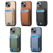 For iPhone 16 Carbon Fiber Vertical Flip Wallet Stand Phone Case(Black)