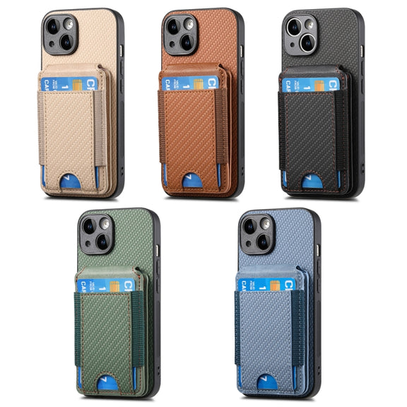 For iPhone 16 Pro Max Carbon Fiber Vertical Flip Wallet Stand Phone Case(Blue)