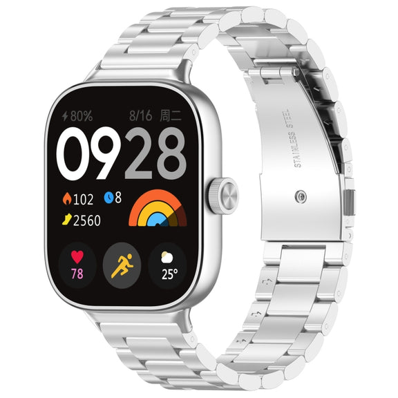 For Redmi Watch 4 / Watch 5 Three Bead Stainless Steel Metal Watch Band(Silver)