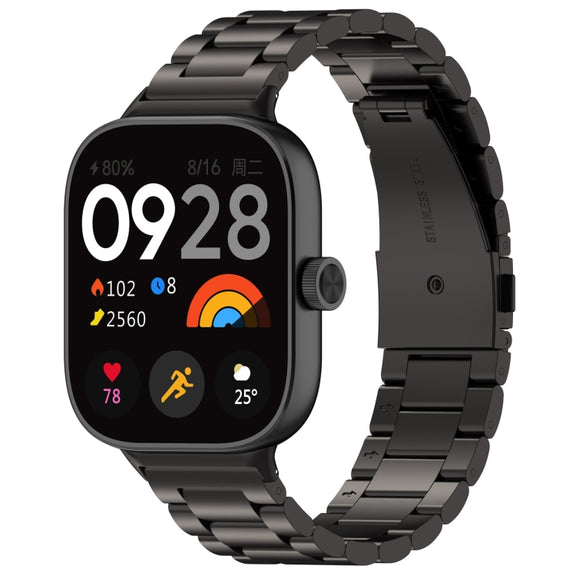 For Redmi Watch 4 / Watch 5 Three Bead Stainless Steel Metal Watch Band(Black)