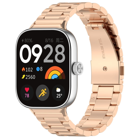 For Redmi Watch 4 / Watch 5 Three Bead Stainless Steel Metal Watch Band(Rose Gold)