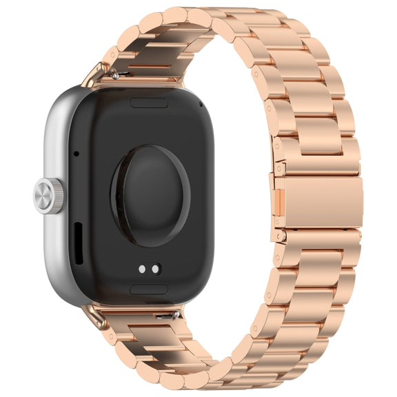 For Xiaomi Smart Band 9 Pro / 8 Pro Three Bead Stainless Steel Metal Watch Band(Rose Gold)