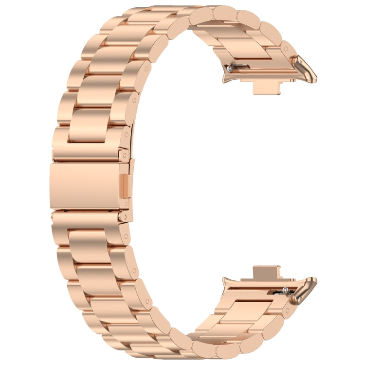 For Xiaomi Smart Band 9 Pro / 8 Pro Three Bead Stainless Steel Metal Watch Band(Rose Gold)