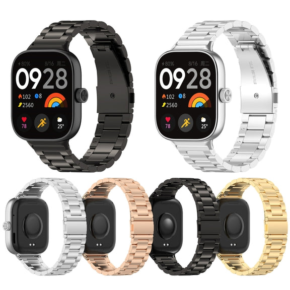 For Redmi Watch 4 / Watch 5 Three Bead Stainless Steel Metal Watch Band(Black)