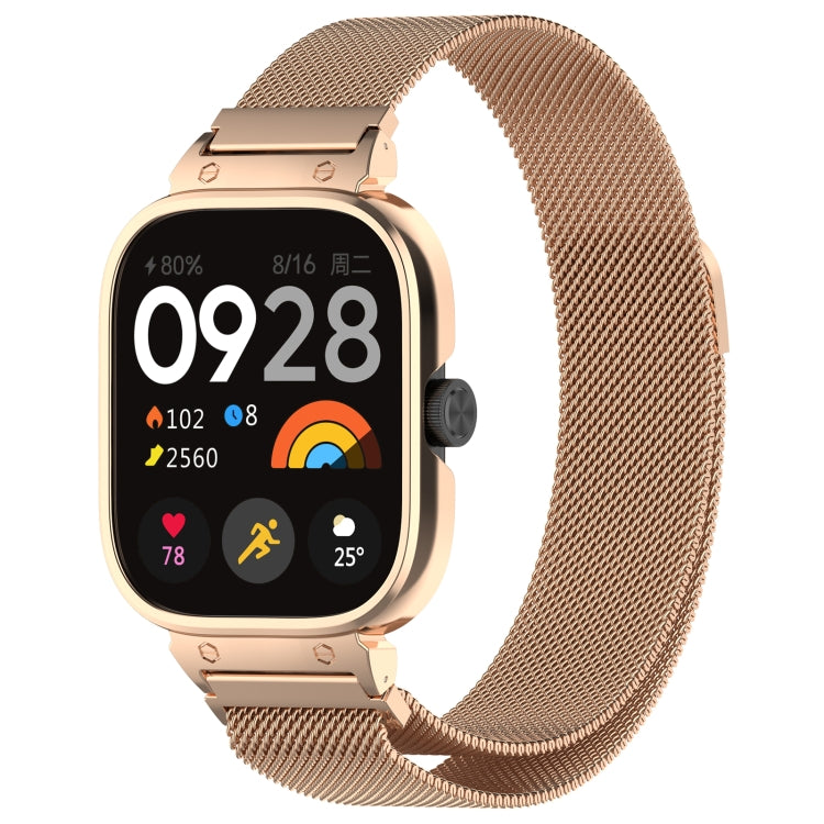 For CMF Watch Pro D395 Metal Frame + Milanese Integrated Magnetic Watch Band(Rose Gold)