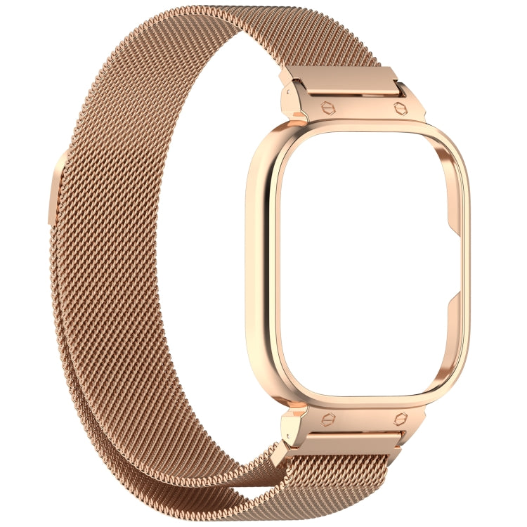For CMF Watch Pro D395 Metal Frame + Milanese Integrated Magnetic Watch Band(Rose Gold)