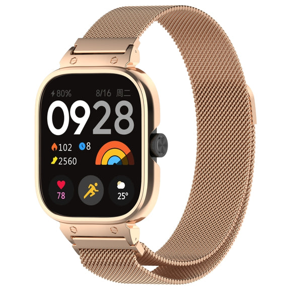 For CMF Watch Pro D395 Metal Frame + Milanese Integrated Magnetic Watch Band(Rose Gold)