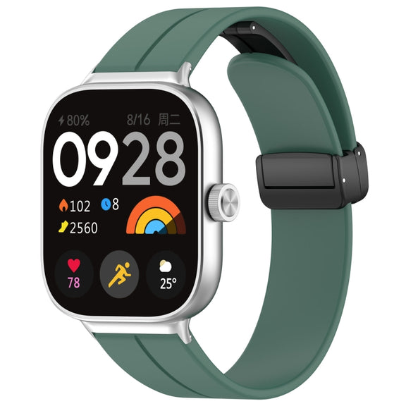 For Redmi Watch 4 Groove Folding Magnetic Buckle Silicone Watch Band(Dark Green)