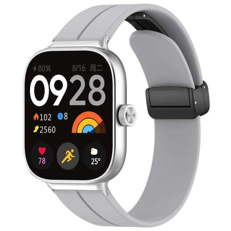 For Redmi Watch 4 Groove Folding Magnetic Buckle Silicone Watch Band(Light Gray)