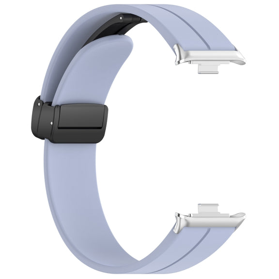 For Xiaomi Smart Band 9 Pro / 8 Pro Groove Folding Magnetic Buckle Silicone Watch Band(Light Blue)