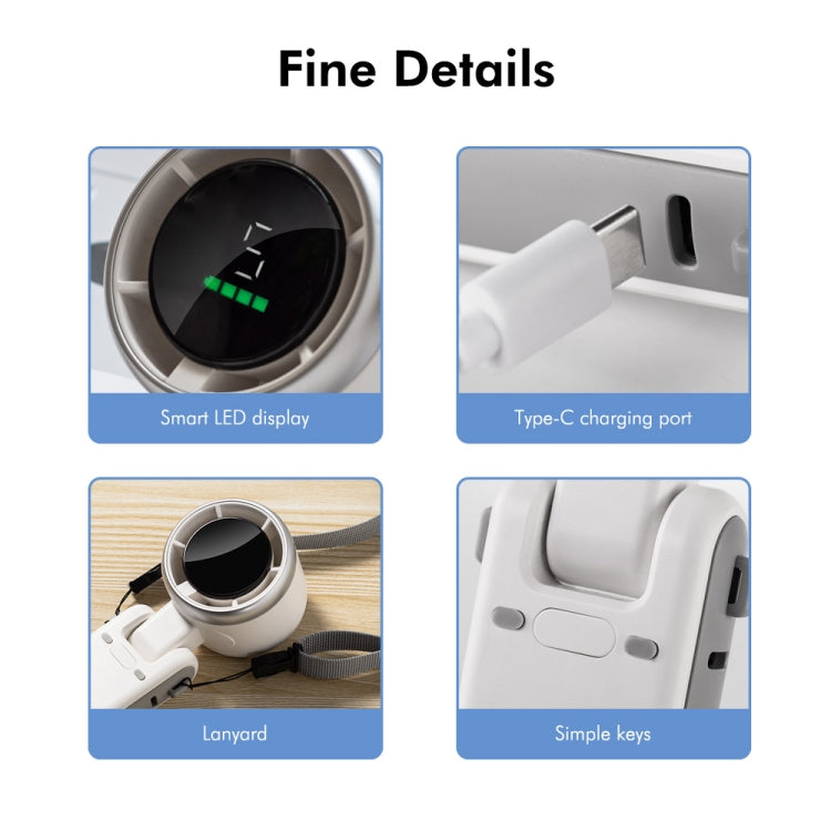 ENKAY Hat-Prince 3600mAh Battery Max 8H Cooling times Foldable Neck Turbo Fan with Digital Display(White)