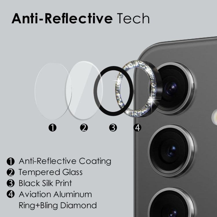 For Samsung Galaxy S24 5G NORTHJO Camera Lens Bling Glitter Metal Ring Tempered Glass Film(Black)