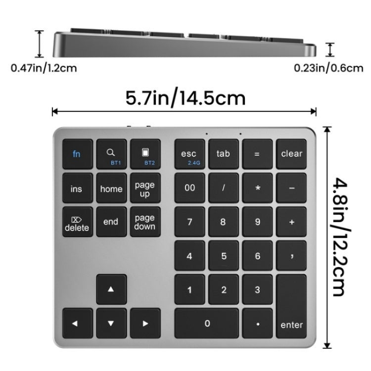 K-35 Computer Laptop Keyboard 35-Keys Tablet Accessories Bluetooth Keypad(Black Gray)