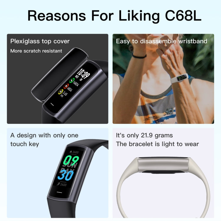 C68L IP67 Water-resistant Smart Bracelet Sport Fitness Tracker(Black)
