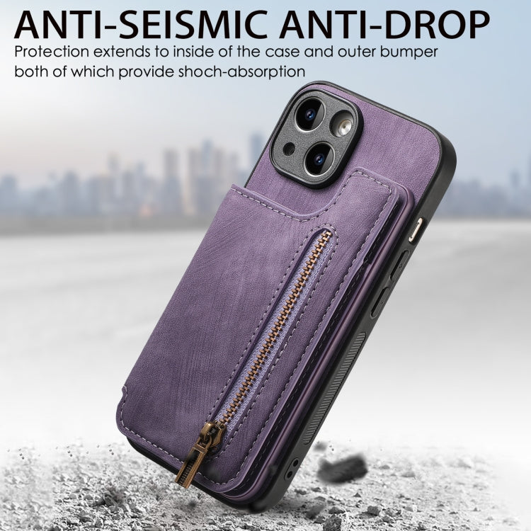 For iPhone 6 / 6s Retro Leather Zipper Wallet Back Phone Case(Purple)