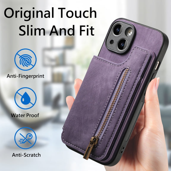 For iPhone 6 / 6s Retro Leather Zipper Wallet Back Phone Case(Purple)
