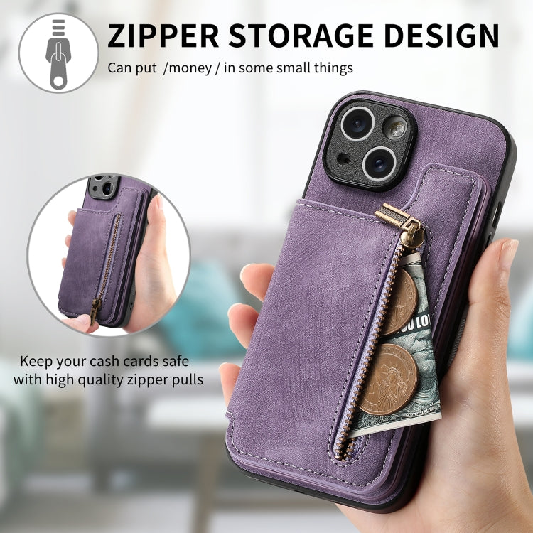 For iPhone 6 / 6s Retro Leather Zipper Wallet Back Phone Case(Purple)