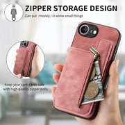 For iPhone 16e Retro Leather Zipper Wallet Back Phone Case(Pink)