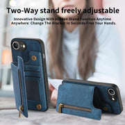 For iPhone 16e Retro Leather Zipper Wallet Back Phone Case(Blue)