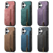 For iPhone 16e Retro Leather Zipper Wallet Back Phone Case(Pink)