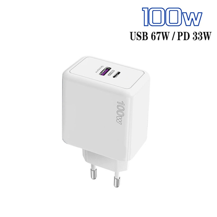 USB 67W / Type-C PD 33W Super fast Charging Full Protocol Mobile Phone Charger, EU Plug(White)