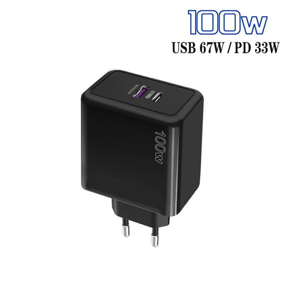 USB 67W / Type-C PD 33W Super fast Charging Full Protocol Mobile Phone Charger, EU Plug(Black)