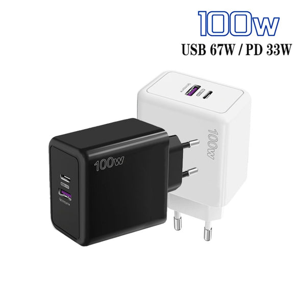 USB 67W / Type-C PD 33W Super fast Charging Full Protocol Mobile Phone Charger, EU Plug(Black)