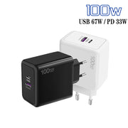 USB 67W / Type-C PD 33W Super fast Charging Full Protocol Mobile Phone Charger, EU Plug(White)