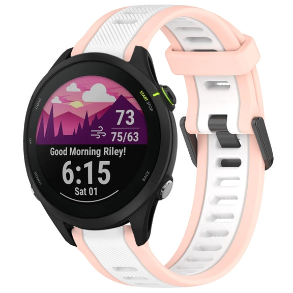 For Garmin Forerunner 255 22mm Two Color Textured Silicone Watch Band(White+Pink)
