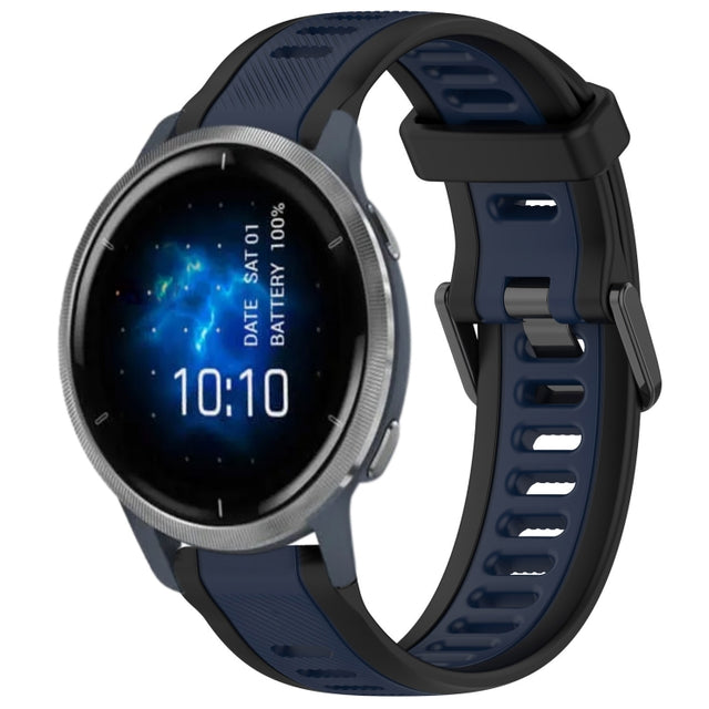 For Garmin Venu 2 22mm Two Color Textured Silicone Watch Band(Midnight Blue+Black)