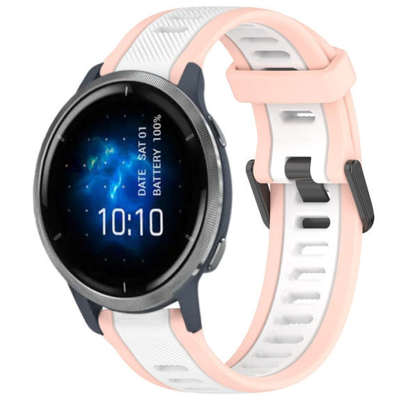 For Garmin Venu 2 22mm Two Color Textured Silicone Watch Band(White+Pink)