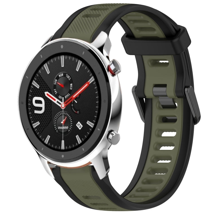 For Amazfit GTR 4 Pro 22mm Two-Color Textured Silicone Watch Band(Green+Black)