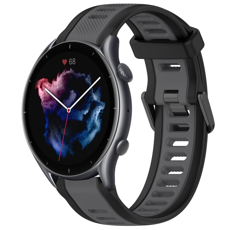For Amazfit GTR 3 22mm Two-Color Textured Silicone Watch Band(Grey+Black)