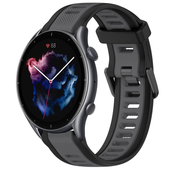 For Amazfit GTR 3 22mm Two-Color Textured Silicone Watch Band(Grey+Black)