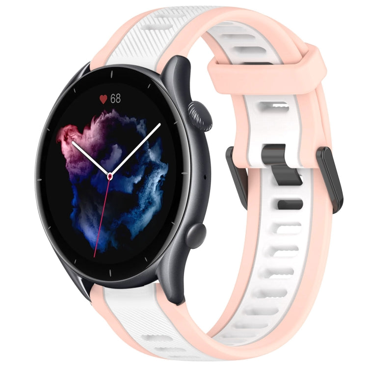 For Amazfit 3 22mm Two-Color Textured Silicone Watch Band(White+Pink)