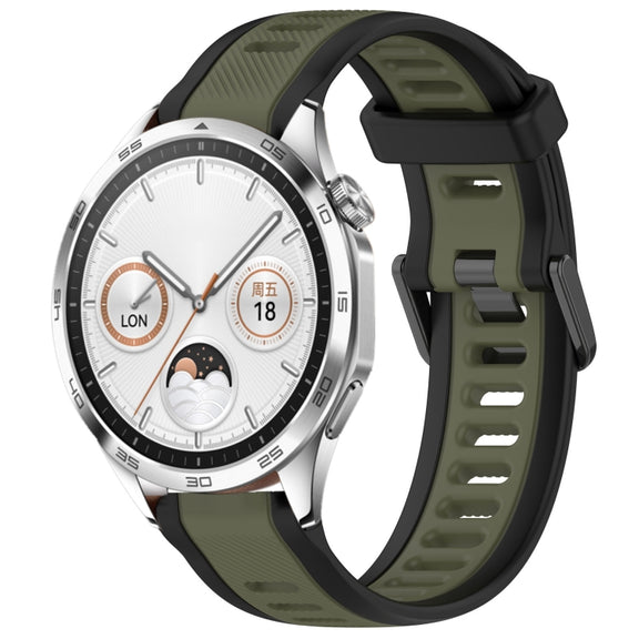 For Huawei Watch GT4 46mm 22mm Two Color Textured Silicone Watch Band(Green+Black)