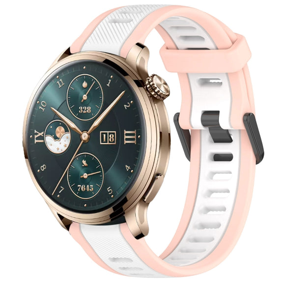 For Honor Watch 4 Pro 22mm Two Color Textured Silicone Watch Band(White+Pink)