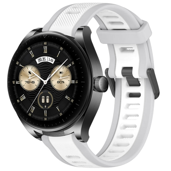 For Huawei Watch Buds 22mm Two Color Textured Silicone Watch Band(White+Grey)
