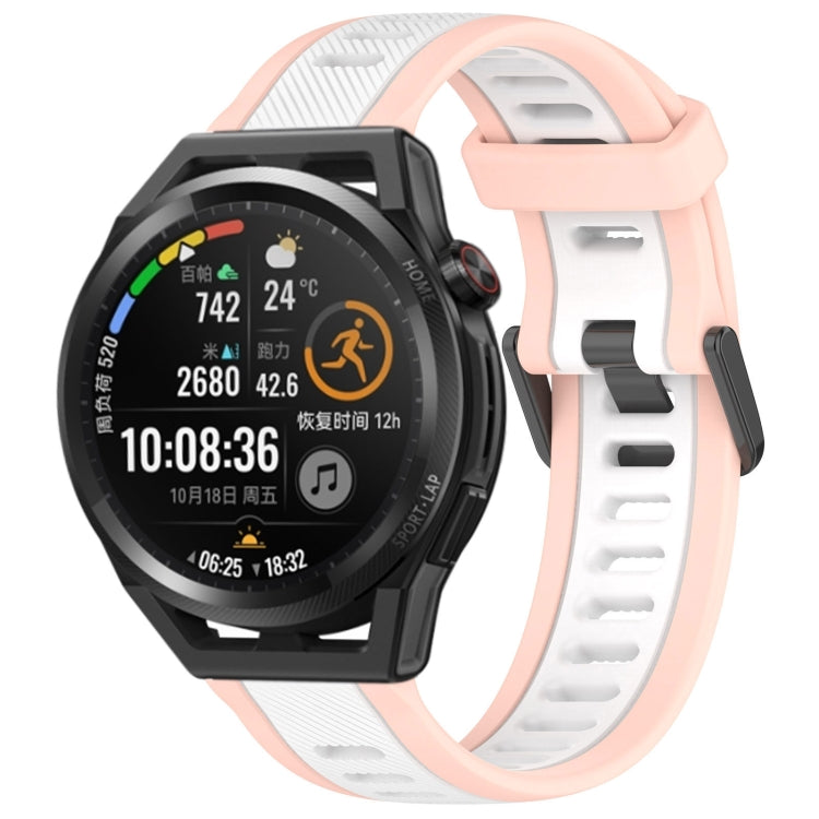 For Huawei Watch GT Runner 22mm Two Color Textured Silicone Watch Band(White+Pink)